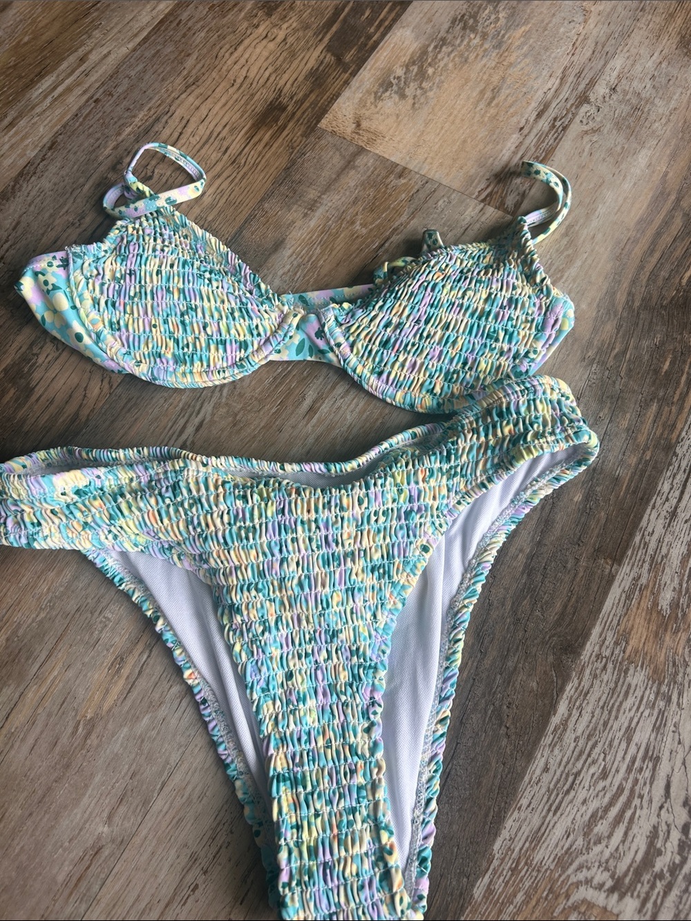 SHEIN Pastel Aqua Smocked Bikini Set